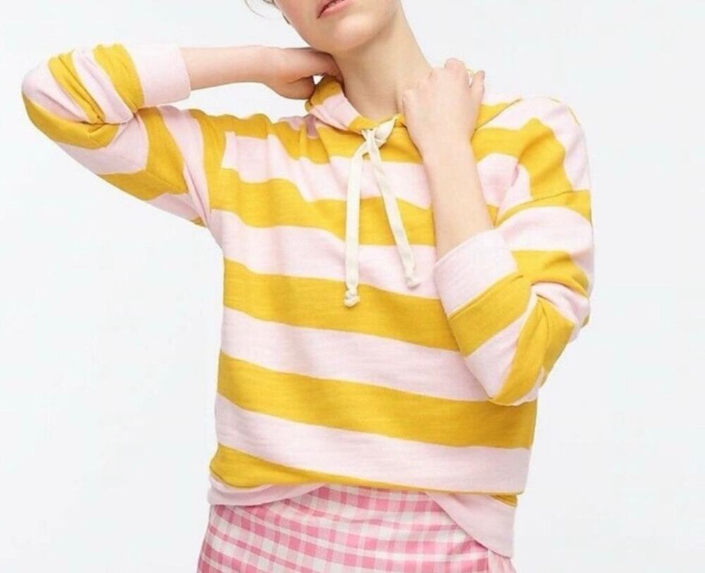 J.Crew Vintage Fleece Striped Cropped Cotton Long Sleeves Hoodie Size M